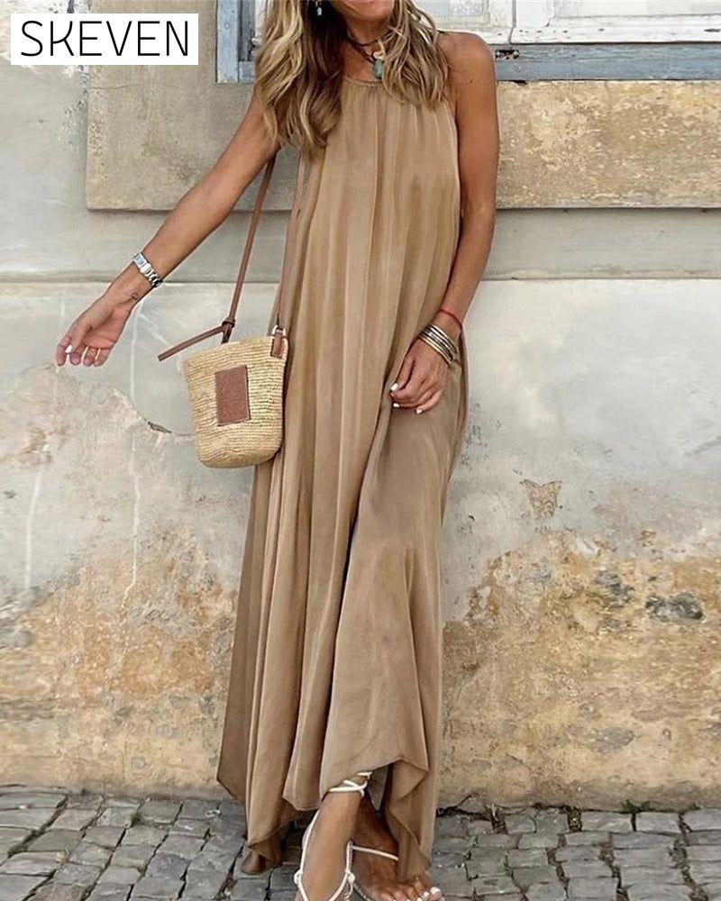 Solid color elegant sleeveless dress 23BF Casual Dresses Clothes Dresses Summer