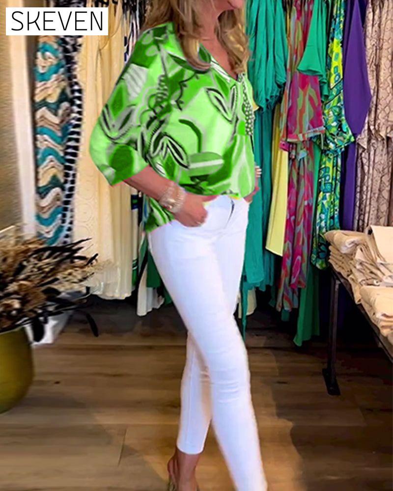 Long Sleeve Loose Printed Blouse