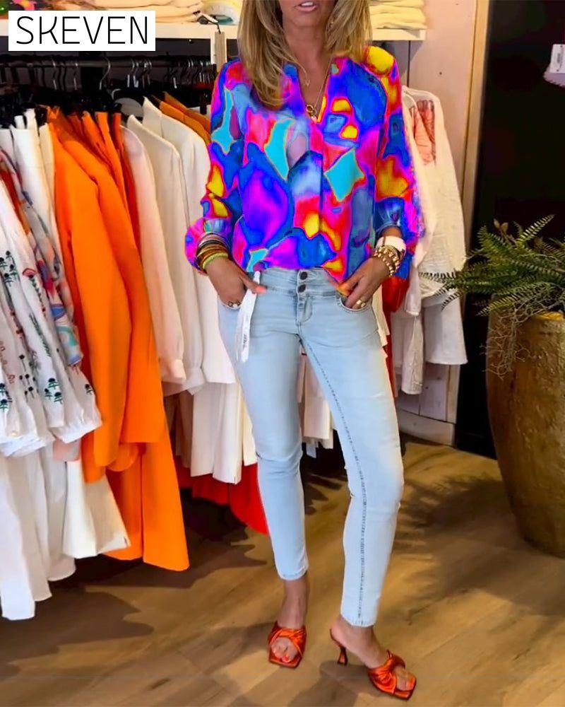 Blouse décontractée colorée à manches longues