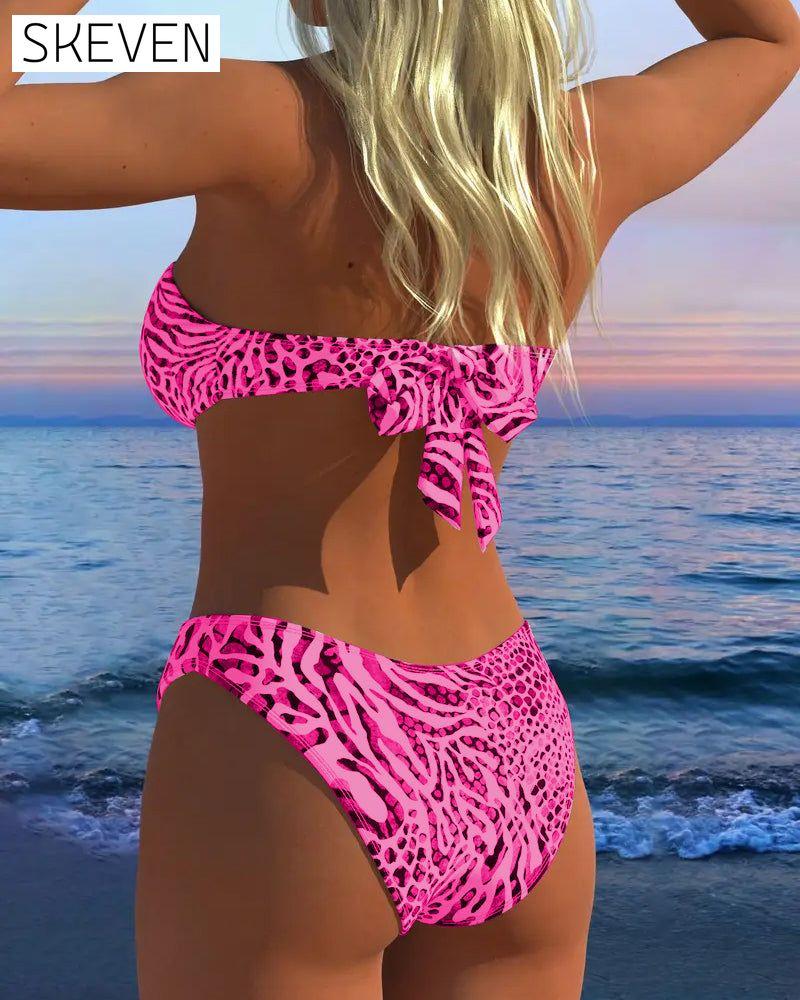 Sexy zweiteiliger Badeanzug mit Leopardenmuster
