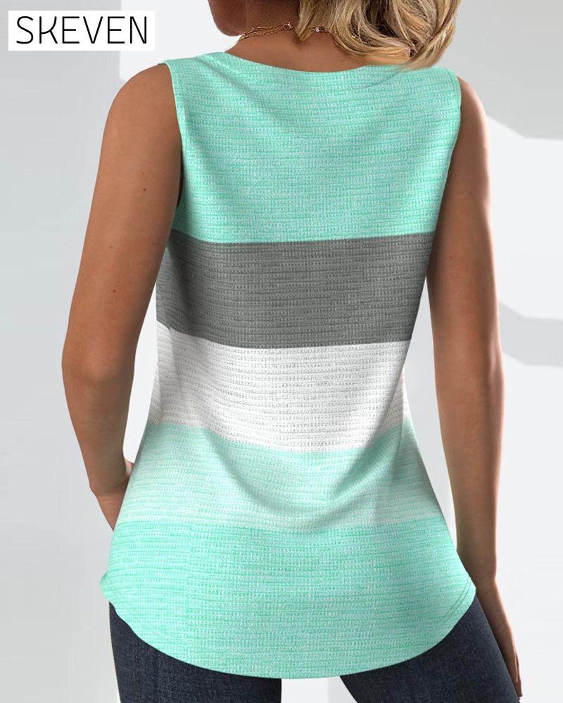 Gestreiftes, geknöpftes, plissiertes Tanktop