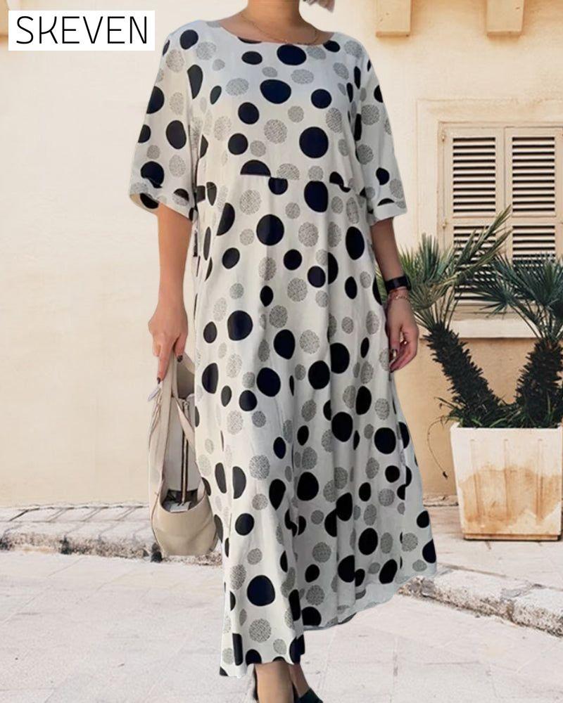 Round Neck Polka Dot Print Dress Casual Dresses Clothes Dresses SALE Spring Summer