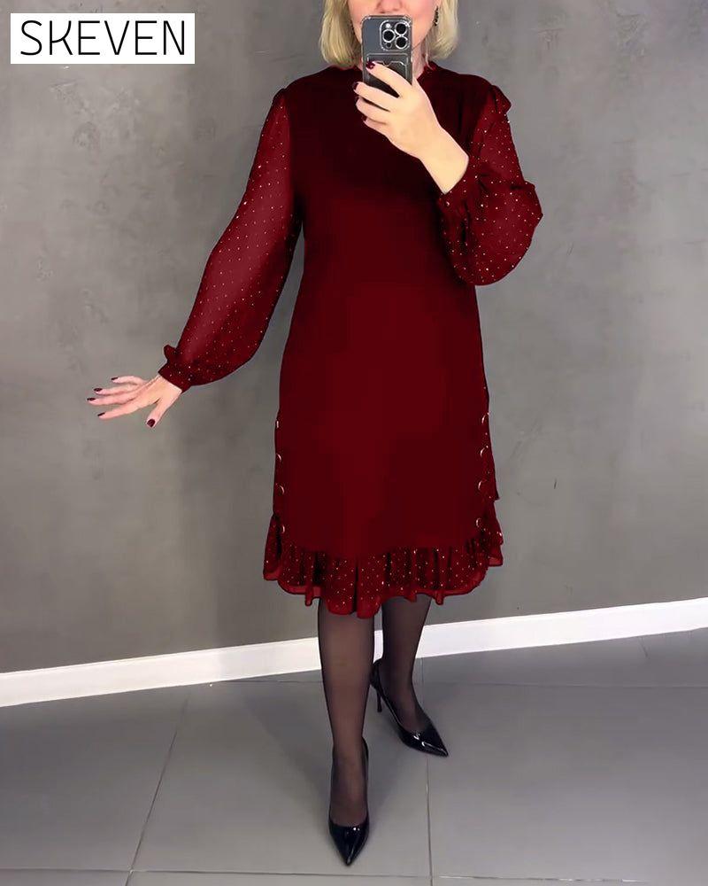 Langärmeliges Kleid mit Polka-Dots