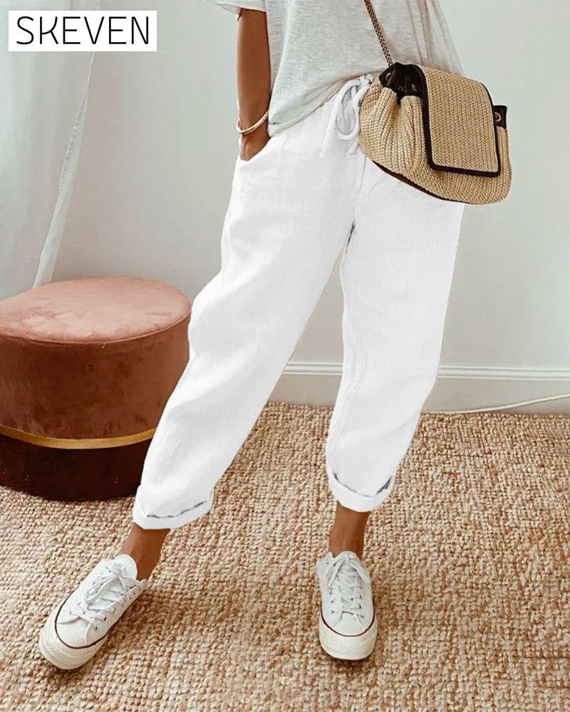 Pantalon en pur coton uni