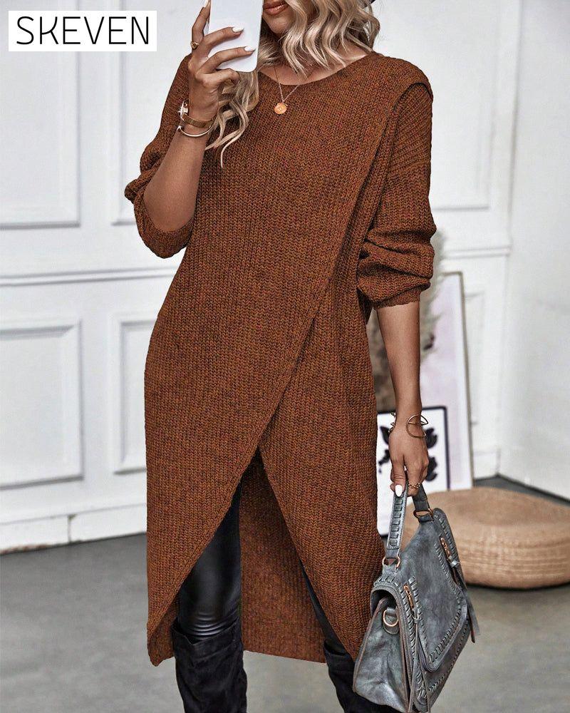Strickkleid in Unifarbe mit unregelmäßigem Saum