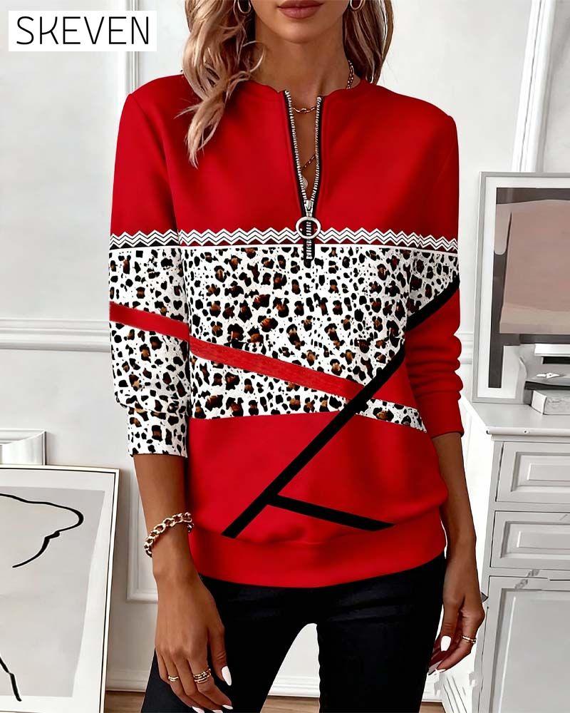 Sweatshirt mit Reißverschlusskragen und Aufdruck
