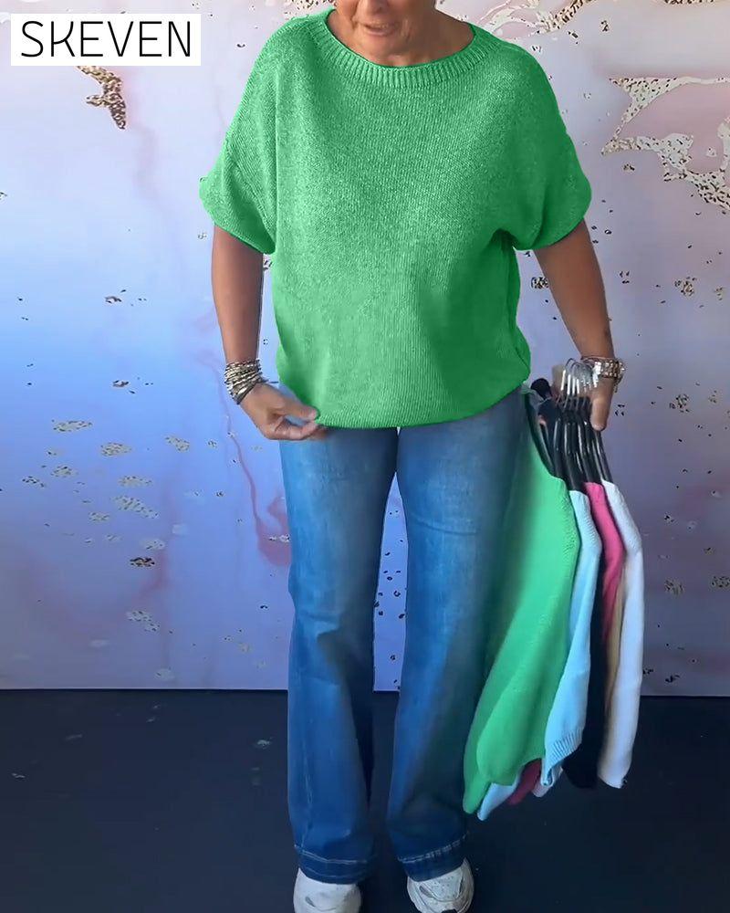 Lässiger, lockerer, einfarbiger Rundhalspullover