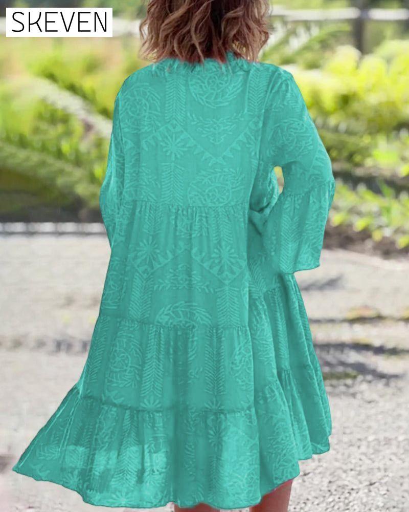Boho Geometric Print 3/4 Sleeve Dress 23BF Casual Dresses Clothes Dresses Spring Summer