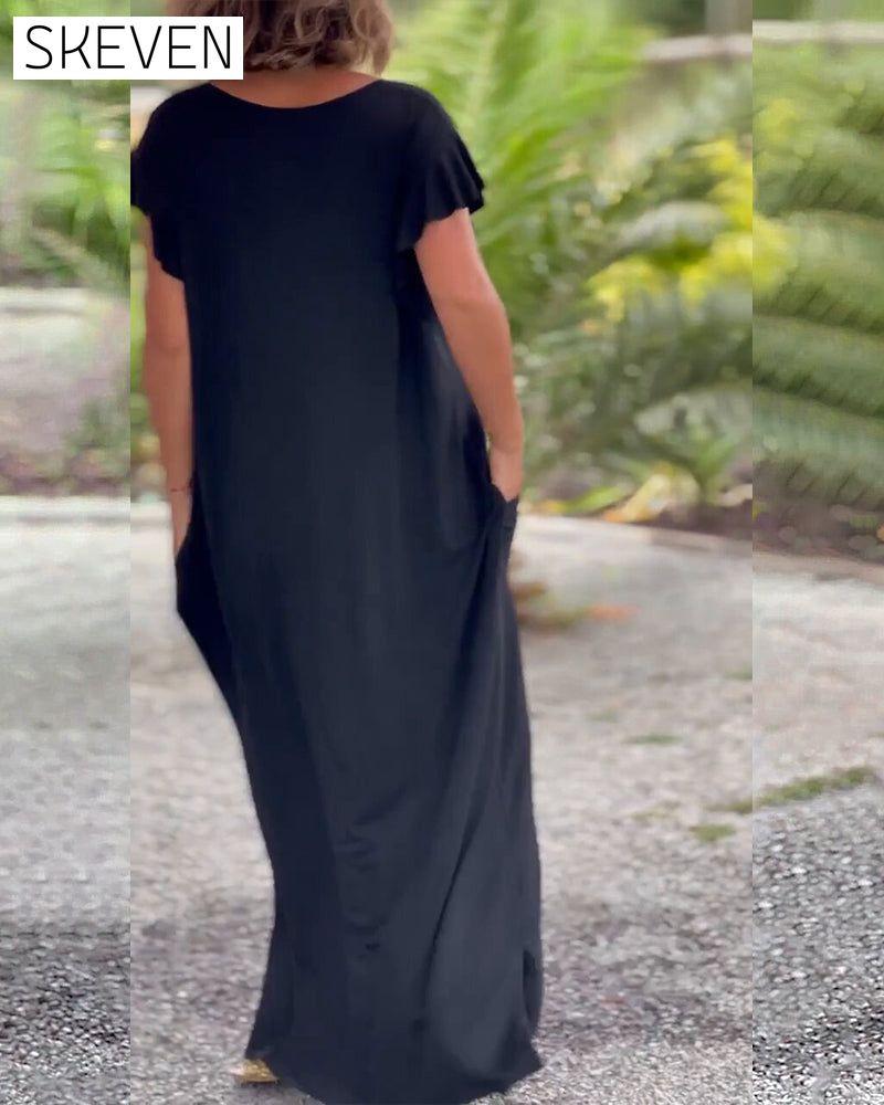 Einfarbiges, kurzes, langes Kleid mit Tasche