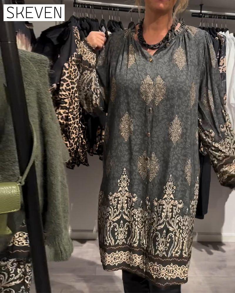 robe vintage imprimée à revers et boutons