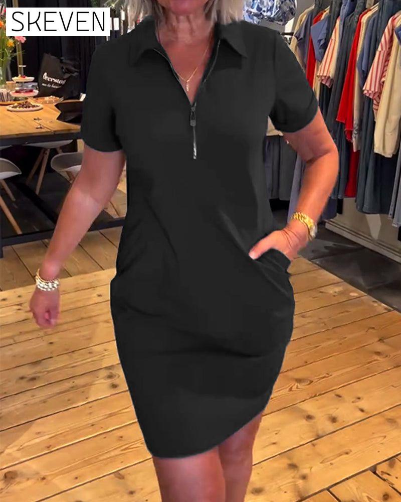 Lapel Zipper Dress