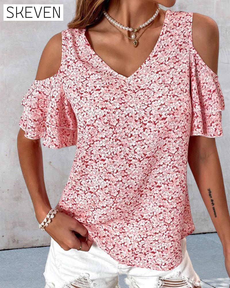 Cold Shoulder Floral Print  T-shirt