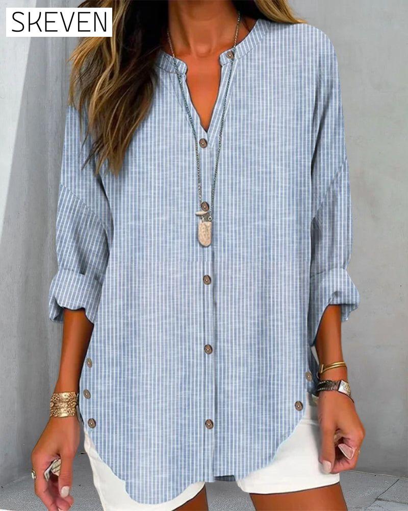 V-neck stripe print top
