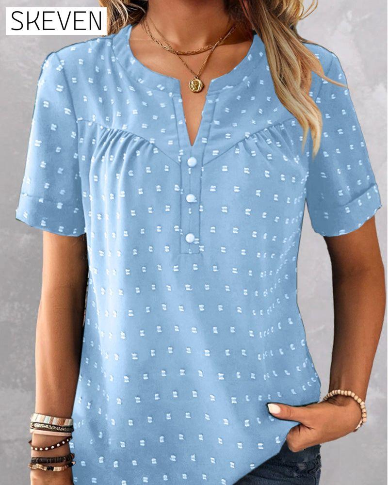 T-Shirt mit V-Ausschnitt und Knopfleiste