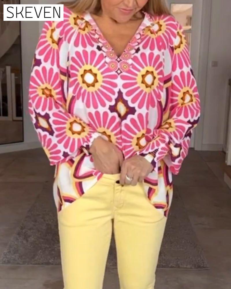 Long sleeve Geometric Print Blouse