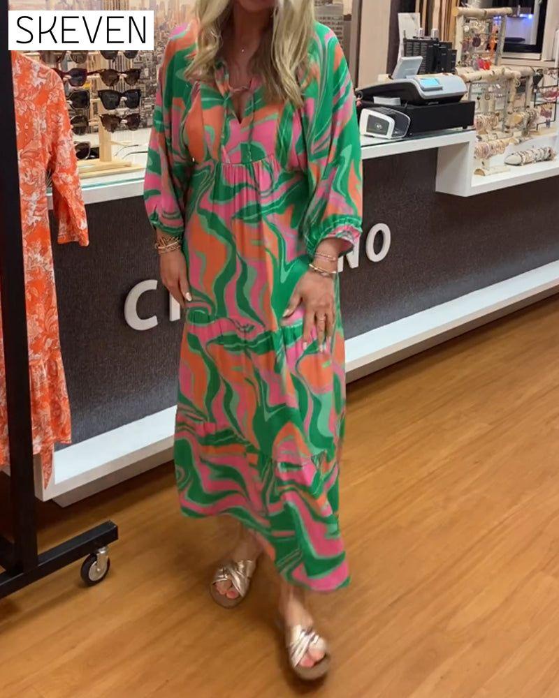 robe longue imprimée à col en V