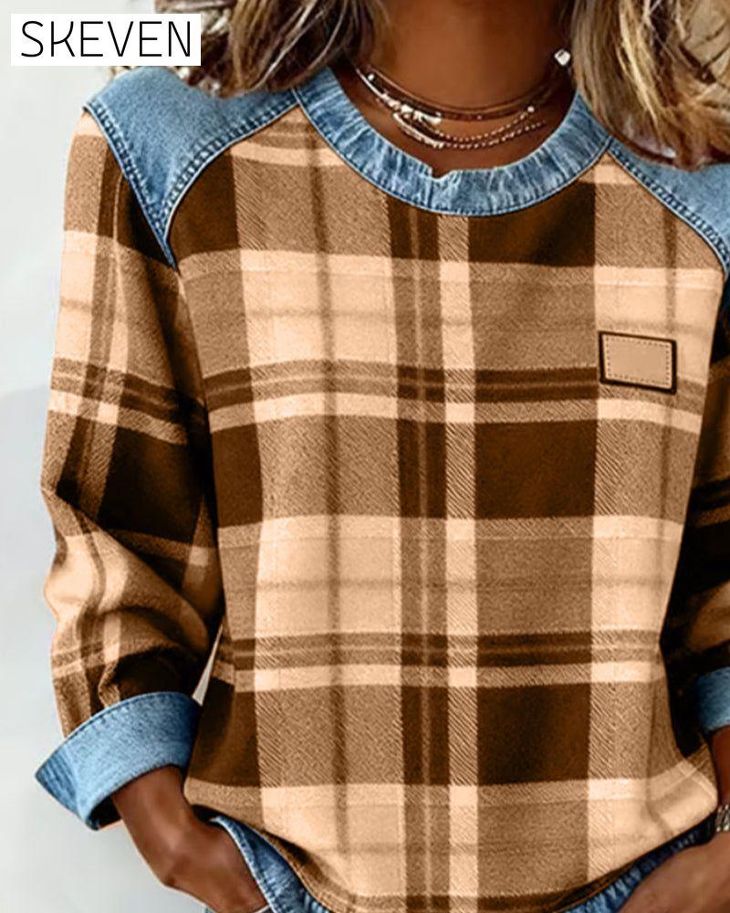 Kariertes Patchwork-Sweatshirt