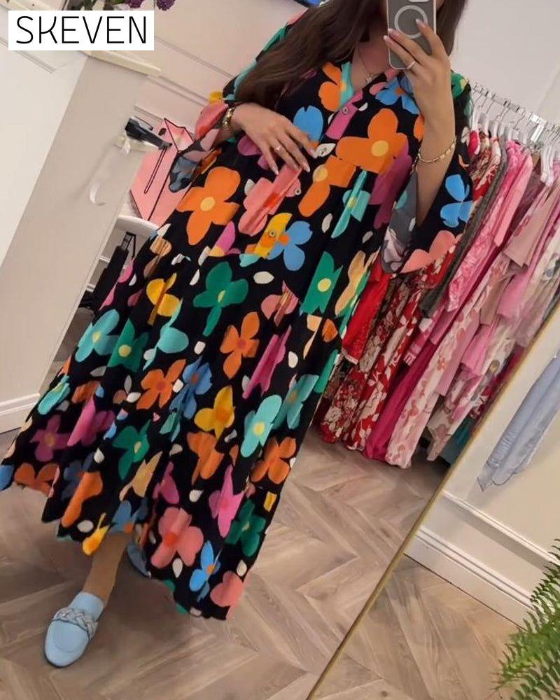 robe décontractée à manches cloche et imprimé floral coloré