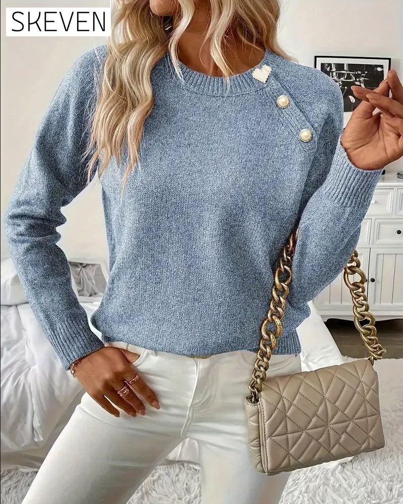Button-Embellished Raglan Sleeve Jumper