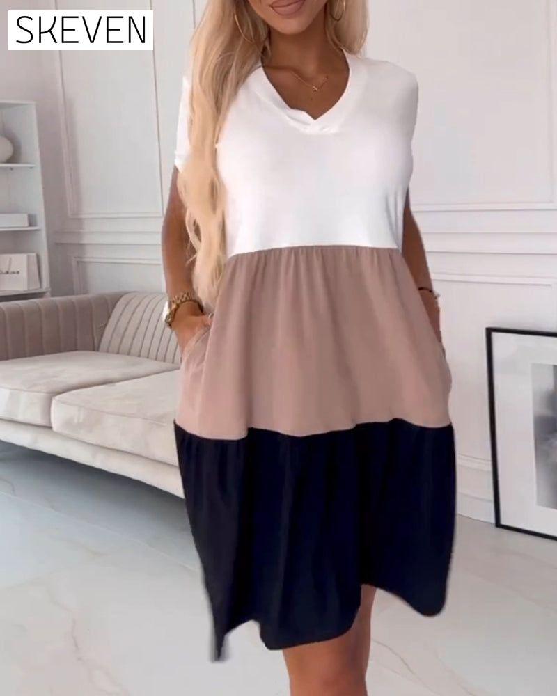 Colorblock short sleeve casual dress