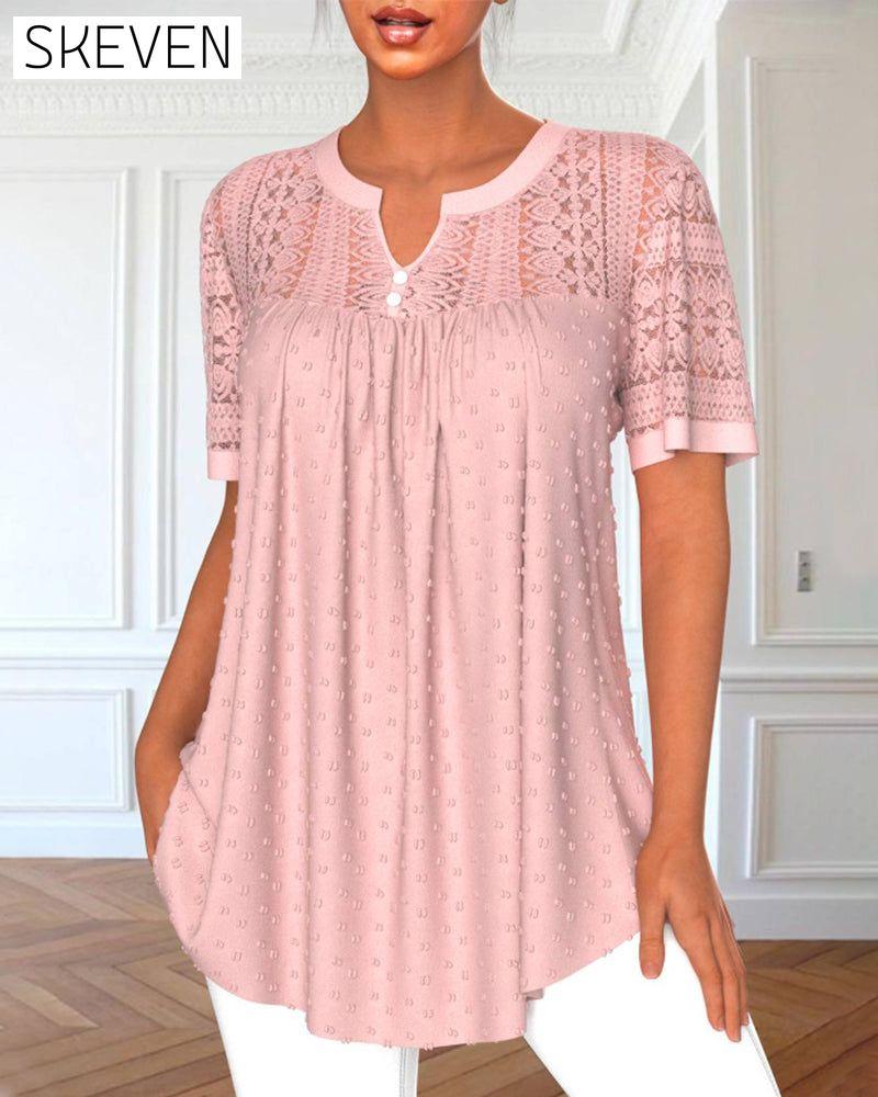 Elegante Bluse in Unifarbe mit Spitzenärmeln