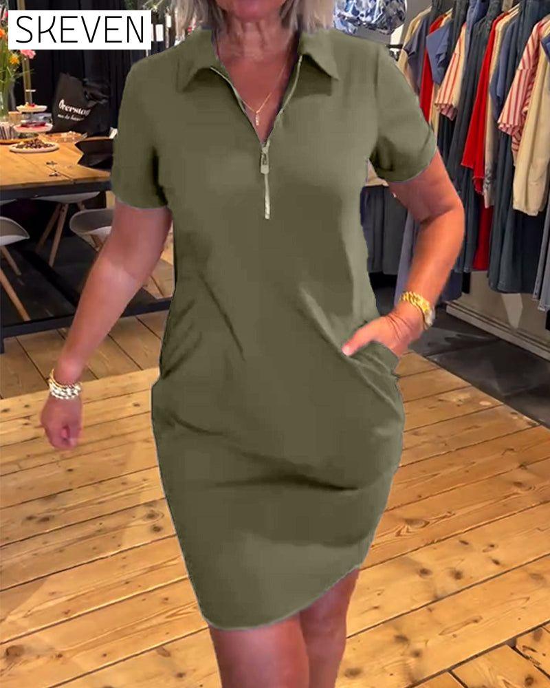 Lapel Zipper Dress