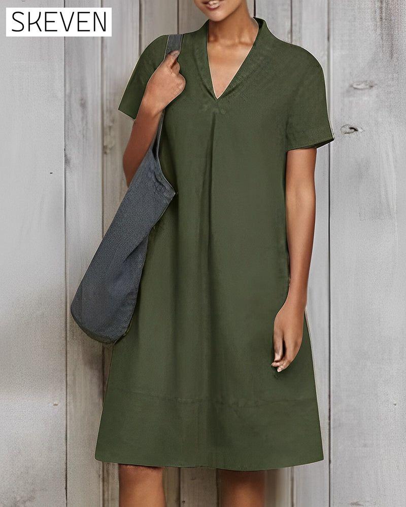 Cotton and linen solid color loose dress
