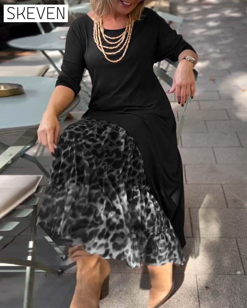 Robe asymétrique unie à manches longues