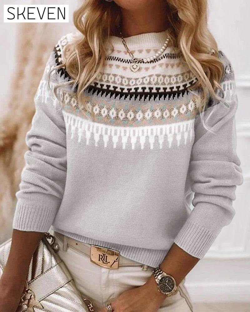 Long Sleeve Printed Pullover Sweaters Gray 2023 f/w 23BF clothes discount pullovers spring Sweaters sweaters & cardigans Tops/Blouses