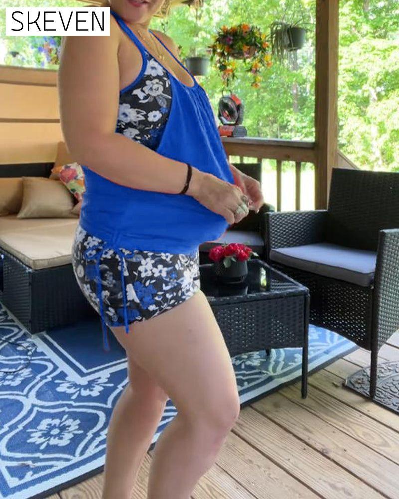 Printed Suspender Boxer Swimsuit