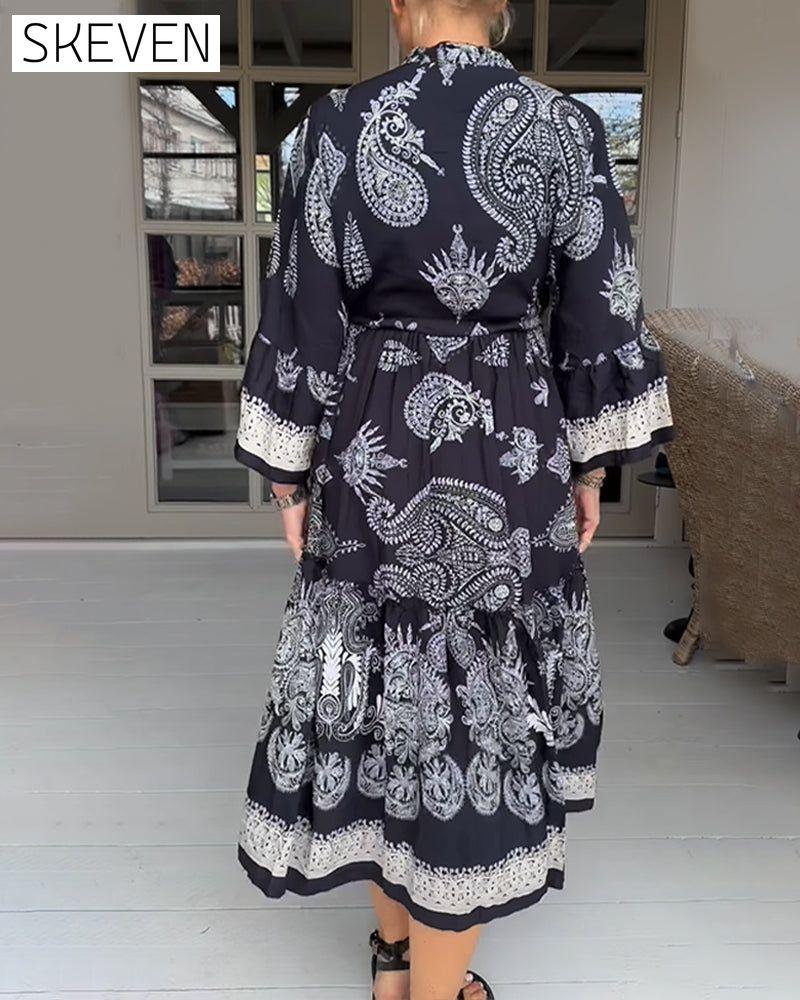 Vintage Pattern Print Loose Dress
