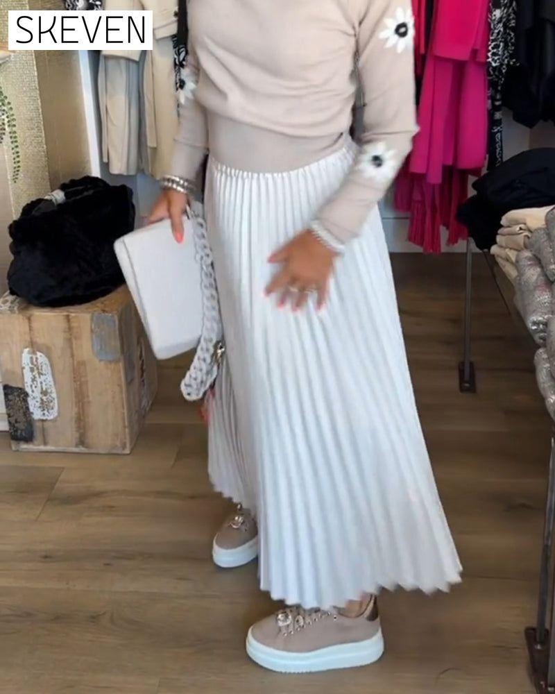 Pleated solid color dress