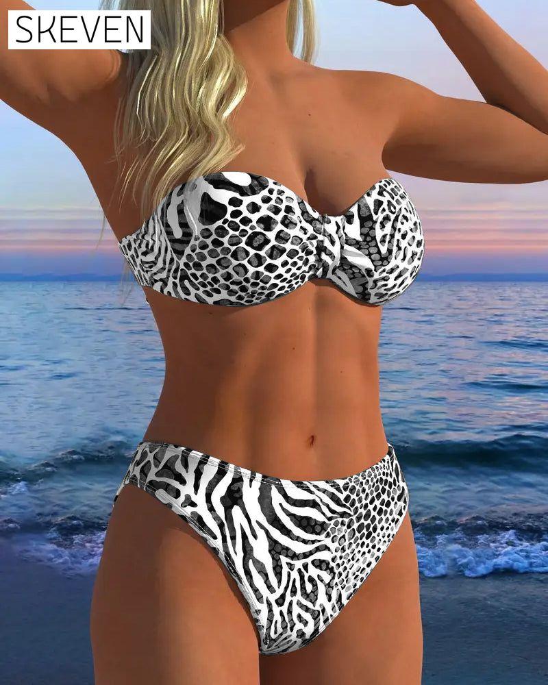Sexy zweiteiliger Badeanzug mit Leopardenmuster