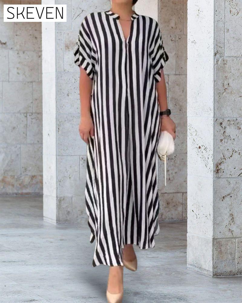 V-neck Shirt Dress in Stripe Print 23BF Casual Dresses Clothes Dresses SALE Spring Summer