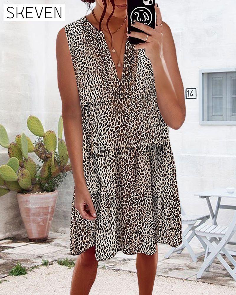 V neck leopard print sleeveless dress 23BF Casual Dresses Clothes Dresses Spring Summer