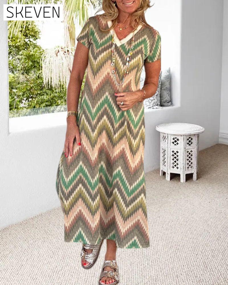 Wave print v-neck dress