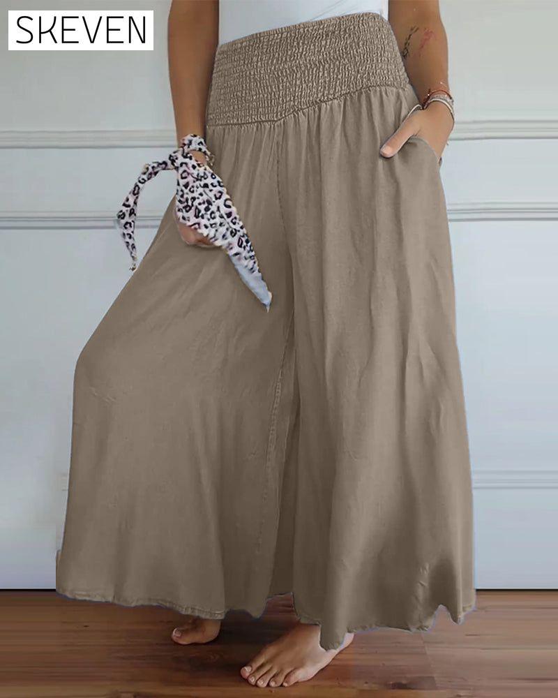 Elastic waist wide leg pants