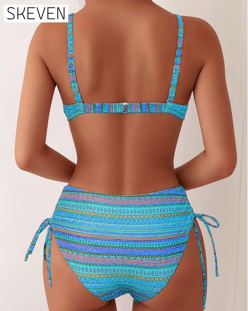 Two-Piece Bra Striped Print Swimsuit