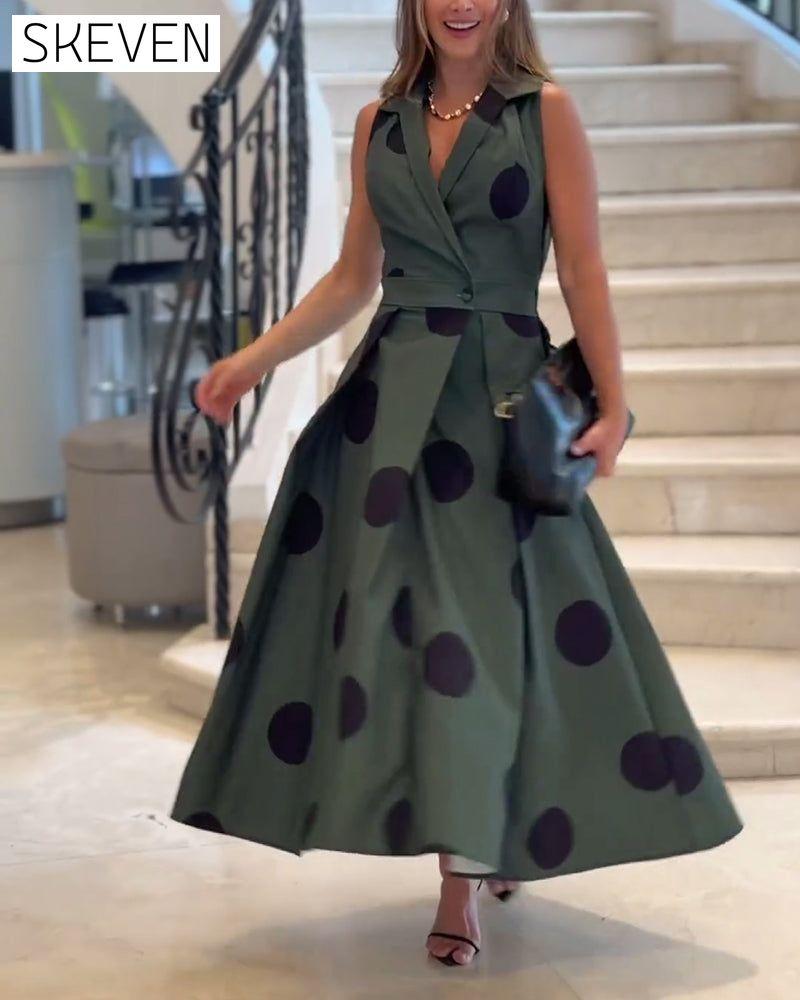 Sleeveless lapel elegant solid color dress