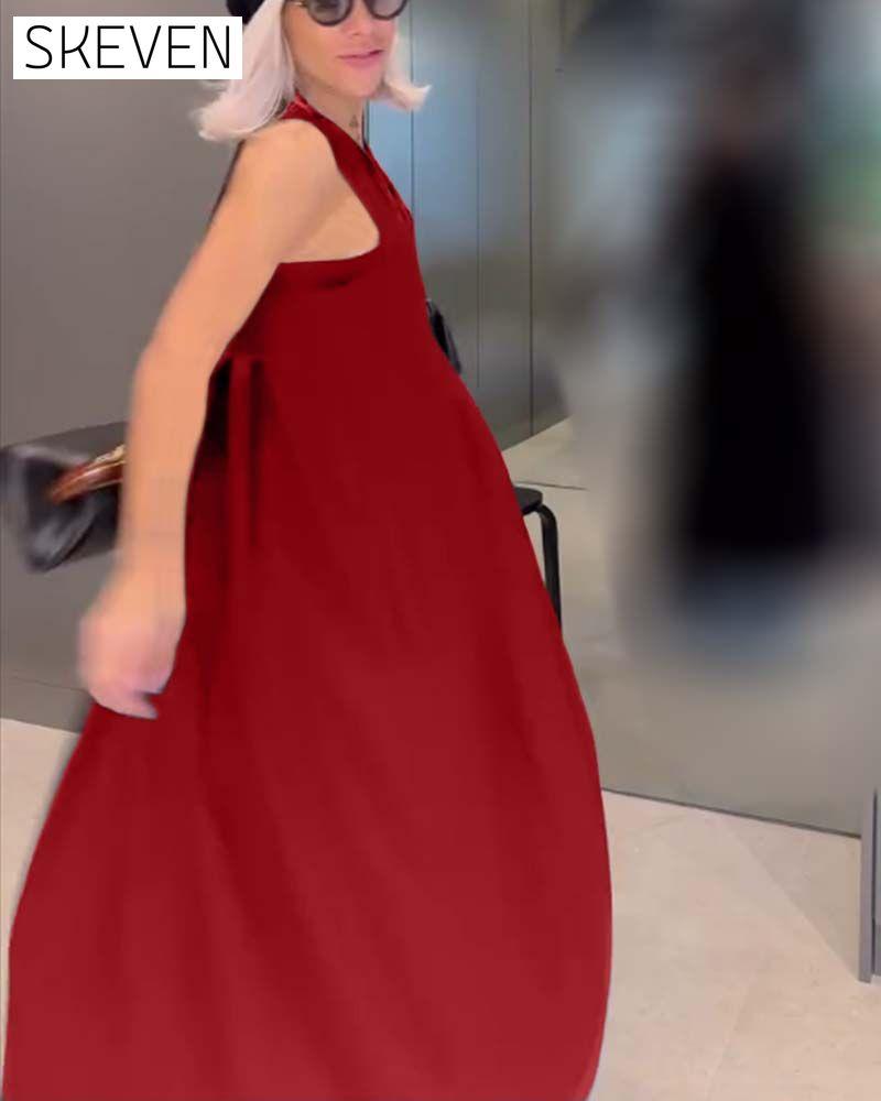 Elegantes, einfarbiges, plissiertes Tankkleid