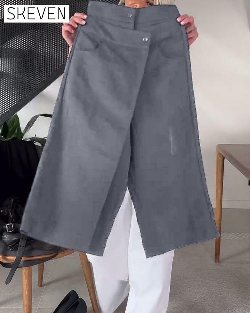 Simple solid color asymmetric casual pants