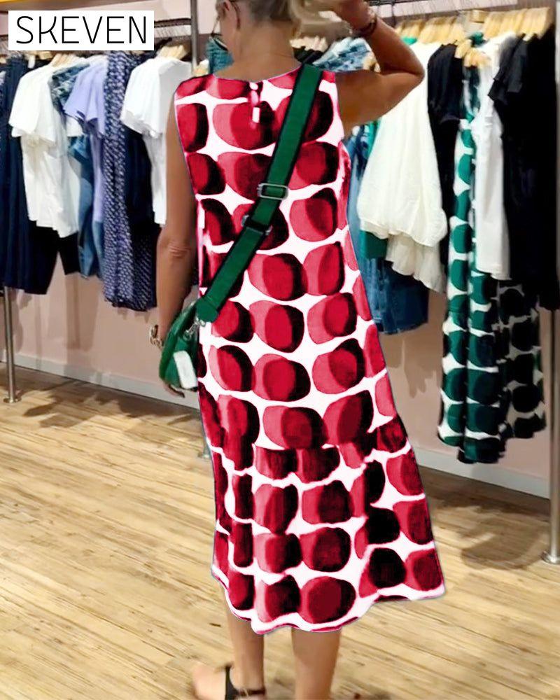 Round Neck Sleeveless Printed Dress