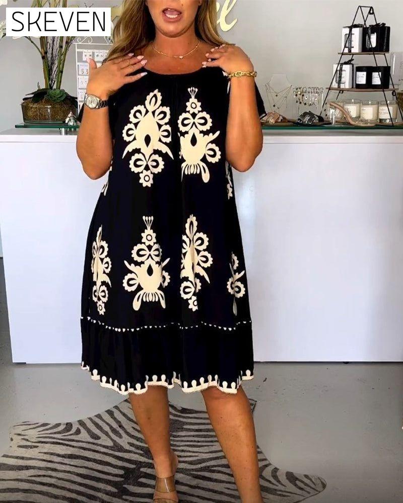 Printed round neck dress 23BF Casual Dresses Clothes Dresses Spring Summer