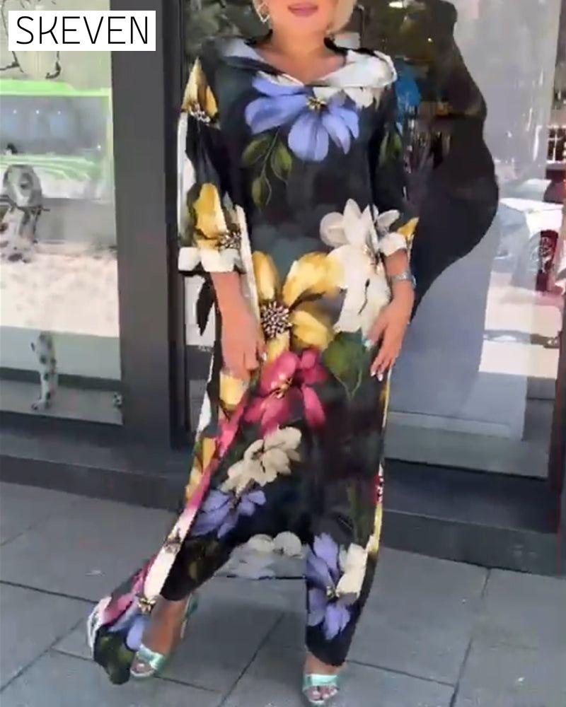 Kleid mit Blumenmuster und 3/4-Ärmeln