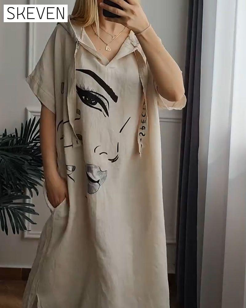 Hooded Printed Loose Dress