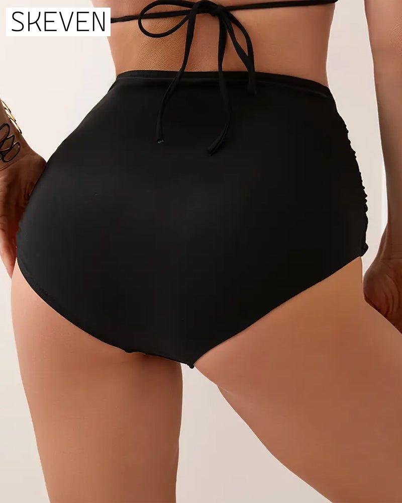 Pleated Solid High Waist Swimwear Bottom