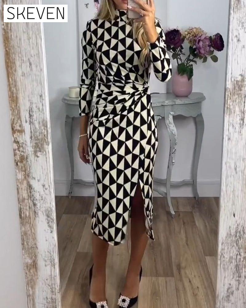 Bodycon Dress with Geometric Print