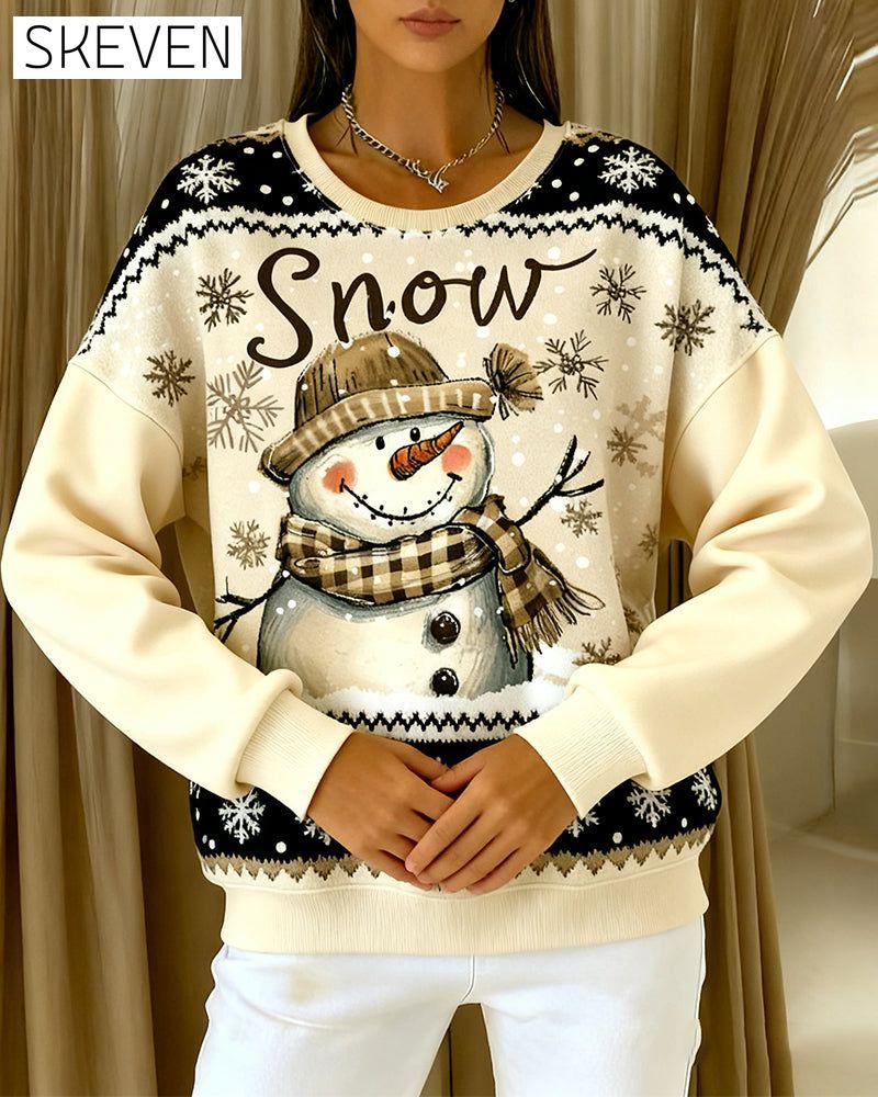 Langärmeliges Freizeit-Sweatshirt mit Schneemann-Print