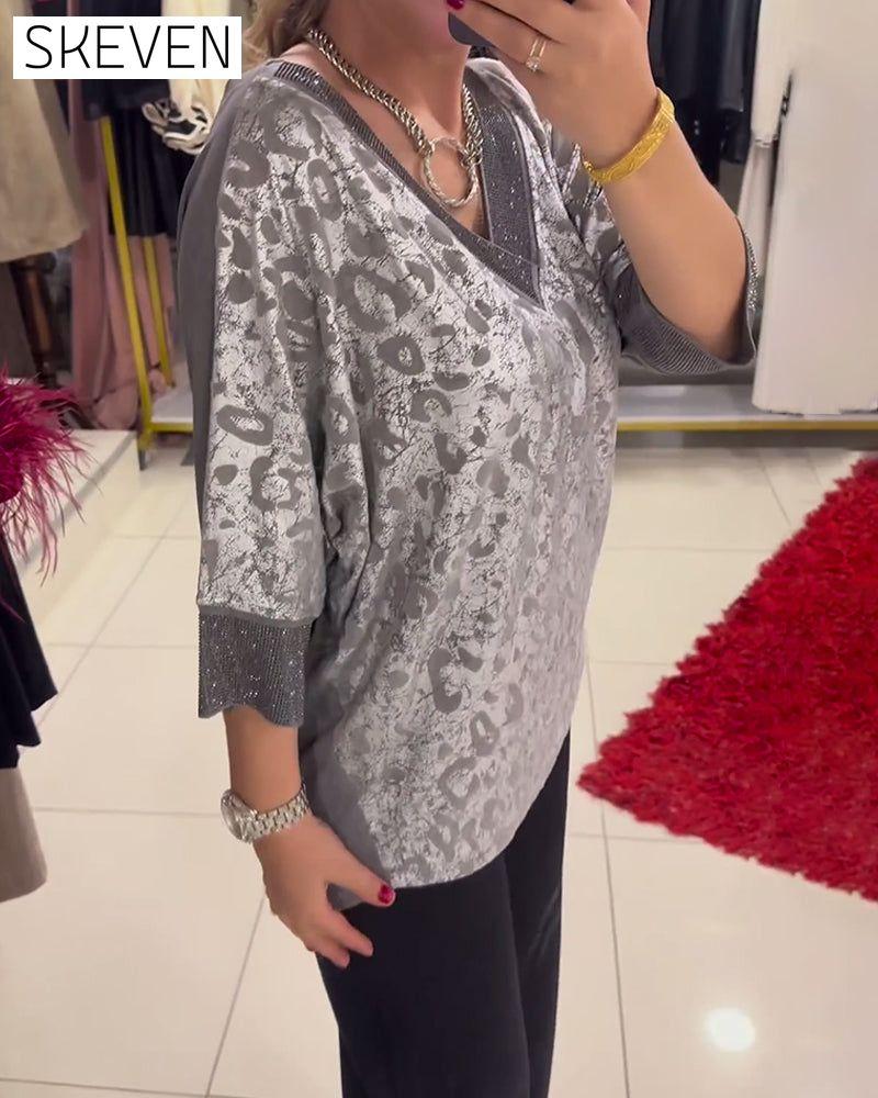 Lässige Bluse mit V-Ausschnitt und Print