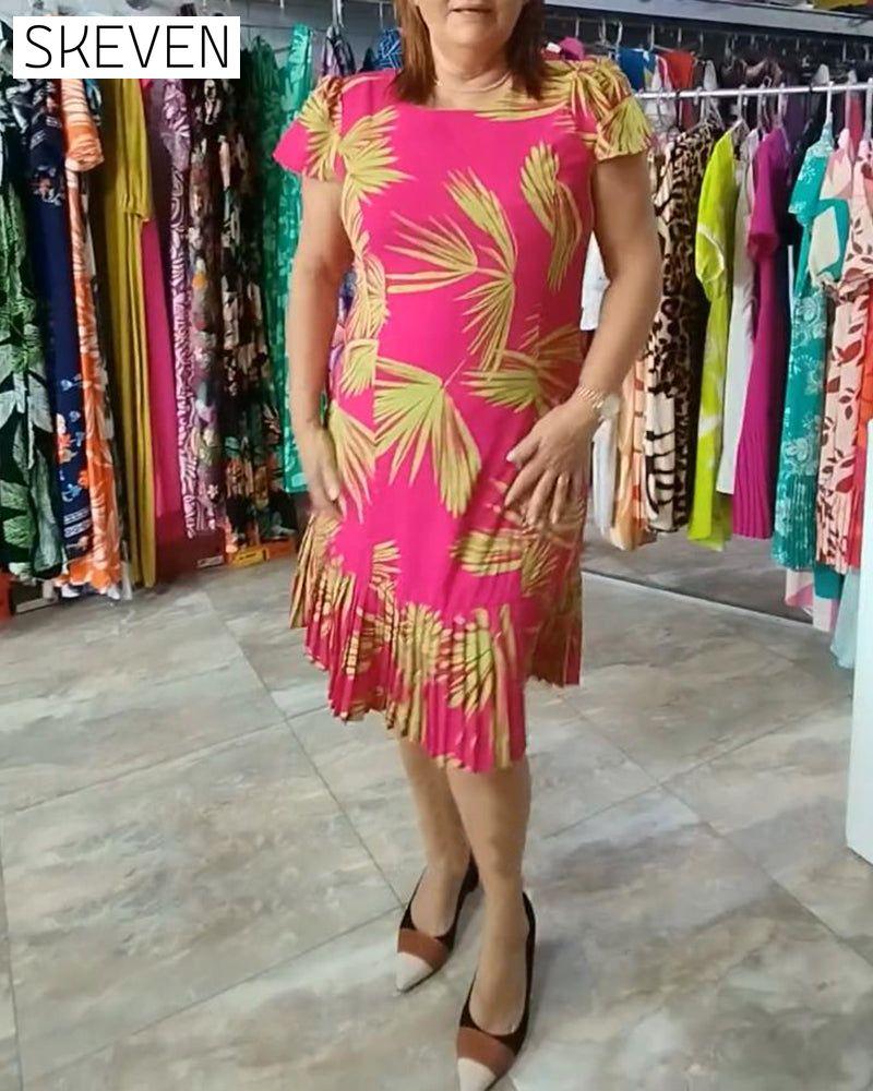 Kurzärmeliges, plissiertes Freizeitkleid